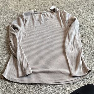 Sonoma Women's Long Sleeve Striped Tee - Beige and White